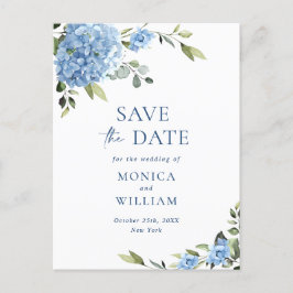 Elegant Blue Hydrangea Wedding Save the Date Briefkaart