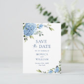 Elegant Blue Hydrangea Wedding Save the Date Briefkaart (Staand voorkant)