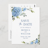 Elegant Blue Hydrangea Wedding Save the Date Briefkaart (Voorkant / Achterkant)