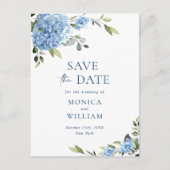 Elegant Blue Hydrangea Wedding Save the Date Briefkaart (Voorkant)