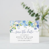 Elegant Blue Hydrangea Wedding Save the Date Briefkaart (Staand voorkant)