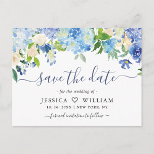 Elegant Blue Hydrangea Wedding Save the Date Briefkaart