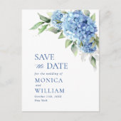 Elegant Blue Hydrangea Wedding Save the Date Briefkaart (Voorkant)