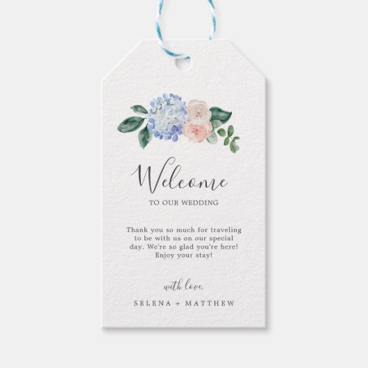 Elegant Blue Hydrangea | Welkom bij White Wedding Cadeaulabel (Voorkant)