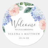 Elegant Blue Hydrangea | Welkom bij White Wedding Ronde Sticker (Voorkant)