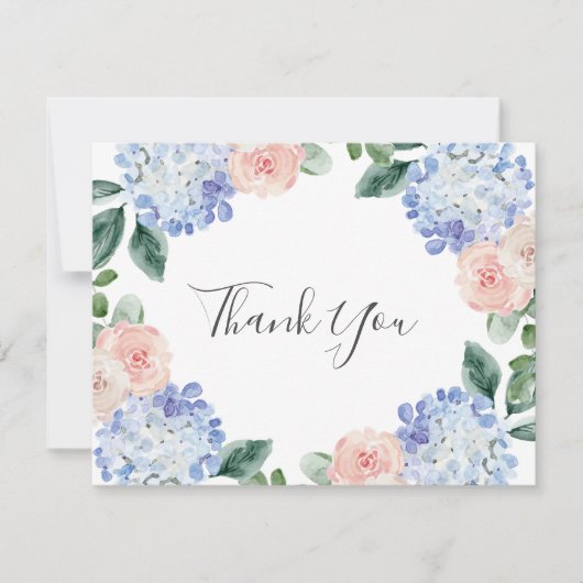 Elegant Blue Hydrangea | White Bedankt Card (Voorkant)