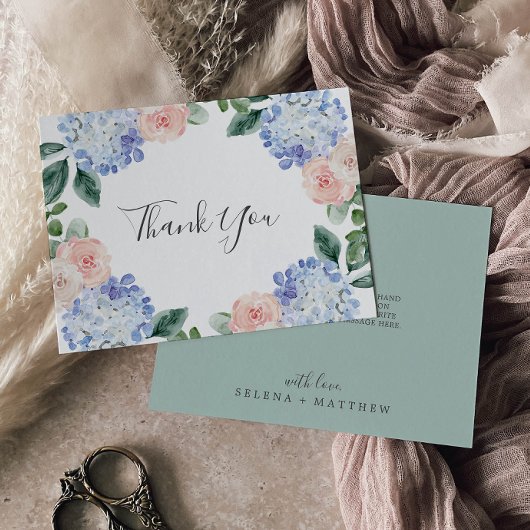 Elegant Blue Hydrangea | White Bedankt Card