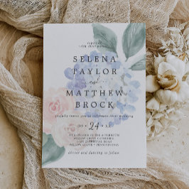Elegant Blue Hydrangea White Faded Floral Wedding Kaart