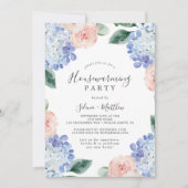 Elegant Blue Hydrangea | White Housewarming Party Kaart (Voorkant)