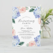 Elegant Blue Hydrangea | White Housewarming Party Kaart (Staand voorkant)