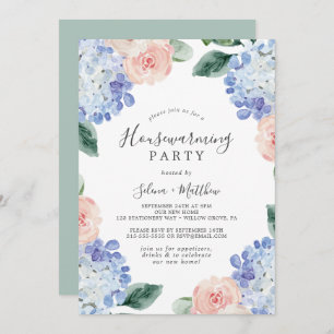 Elegant Blue Hydrangea   White Housewarming Party Kaart
