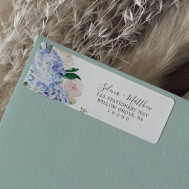 Elegant Blue Hydrangea White Return Address Label