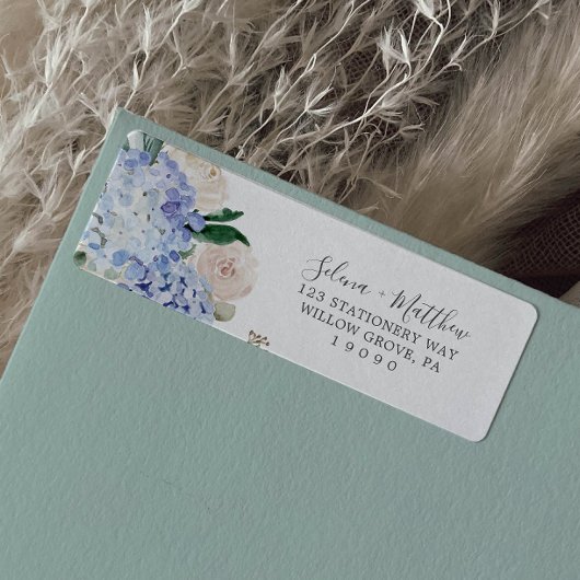 Elegant Blue Hydrangea White Return Address Label