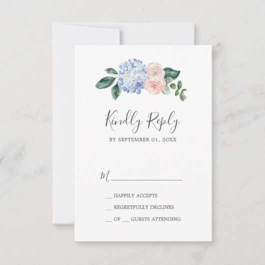Elegant Blue Hydrangea | White Simple RSVP-kaart RSVP Kaartje (Voorkant)