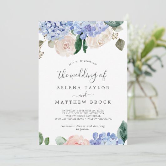 Elegant Blue Hydrangea | White the Wedding of Kaart (Staand voorkant)