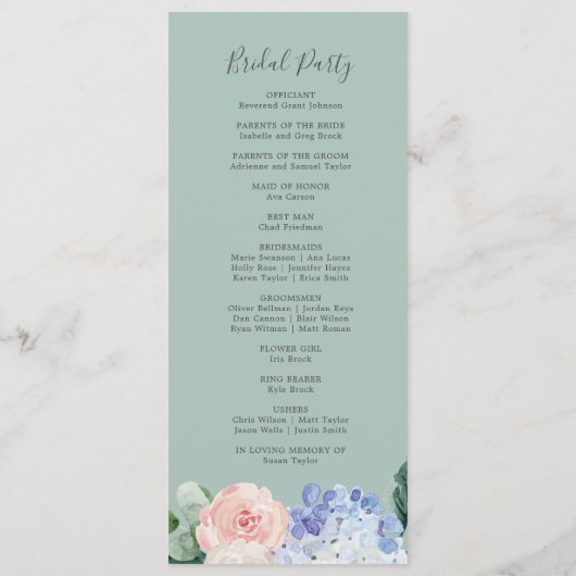 Elegant Blue Hydrangea | White Wedding Programme Programmakaart (Achterkant)