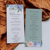 Elegant Blue Hydrangea | White Wedding Programme Programmakaart