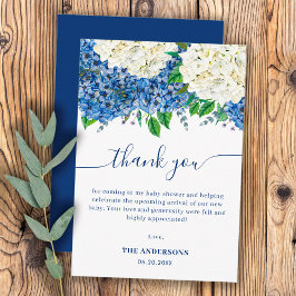 Elegant Blue Hydrangea Wildflower Baby shower Bedankkaart