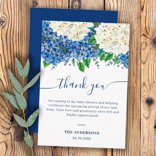 Elegant Blue Hydrangea Wildflower Baby shower Bedankkaart