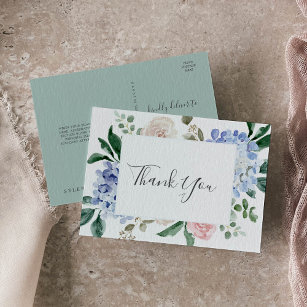 Elegant Blue Hydrangea   Wit bedankt Briefkaart