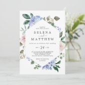 Elegant Blue Hydrangea | Wit Casual huwelijk Kaart (Staand voorkant)