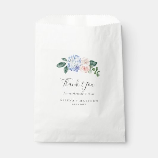 Elegant Blue Hydrangea | Wit dank je bruiloft Bedankzakje (Voorkant)