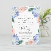 Elegant Blue Hydrangea | Wit huwelijk Kaart (Staand voorkant)