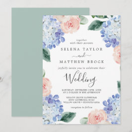 Elegant Blue Hydrangea | Wit huwelijk Kaart