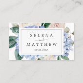 Elegant Blue Hydrangea | Wit platte bruiloft Plaatskaartje (Achterkant)