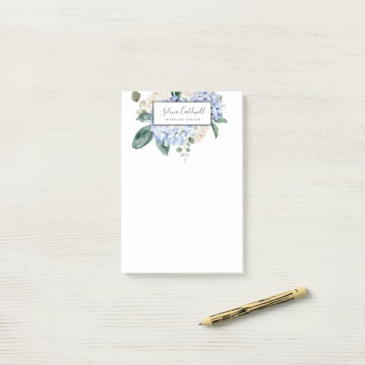 Elegant Blue Hydrangea | wit Post-it® Notes (Op bureau)