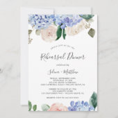 Elegant Blue Hydrangea | Wit repetitief diner Kaart (Voorkant)