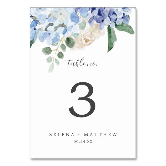 Elegant Blue Hydrangea | Wit-tabelnummer Kaart (Voorkant)