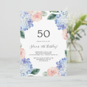 Elegant Blue Hydrangea | Witte 50e verjaardag Kaart (Staand voorkant)