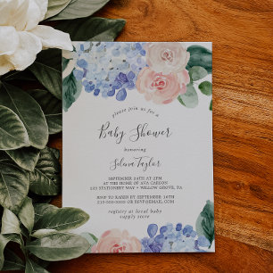 Elegant Blue Hydrangea   Witte Baby shower Kaart