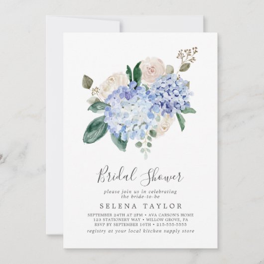 Elegant Blue Hydrangea | Witte Vrijgezellenfeest Kaart (Voorkant)