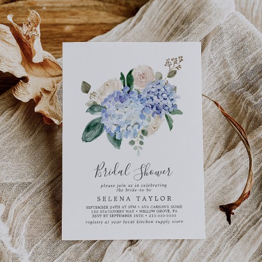 Elegant Blue Hydrangea | Witte Vrijgezellenfeest Kaart