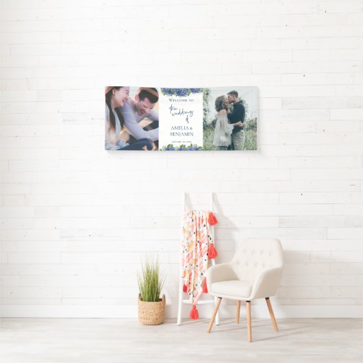 Elegant Blue Hydrangeas 2 Photo Weddenschap Welkom Spandoek (Insitu)