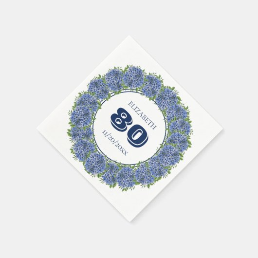 Elegant Blue Hydrangeas 80th Birthday Party Servet (Hoek)