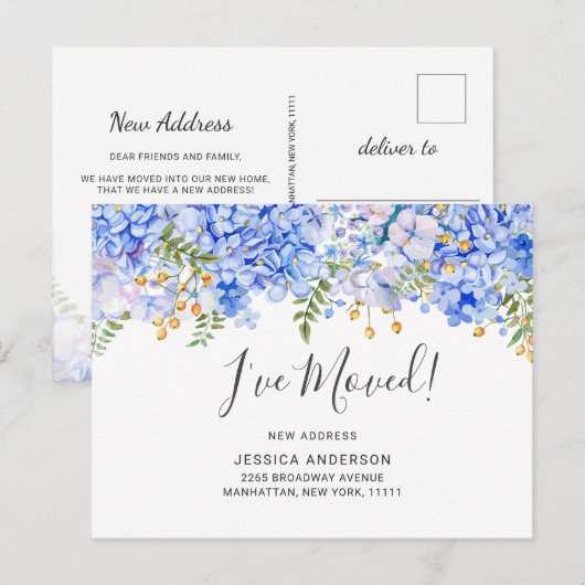 Elegant Blue Hydrangeas Bewegende aankondiging Briefkaart (Voorkant / Achterkant)