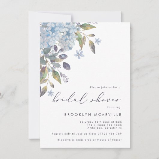 Elegant Blue Hydrangeas Bridal Shower Kaart (Voorkant)