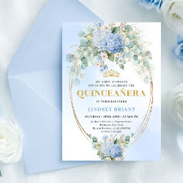 Elegant Blue Hydrangeas Gold 15th Birthday Invite Kaart