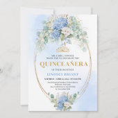 Elegant Blue Hydrangeas Gold 15th Birthday Invites Kaart (Voorkant)