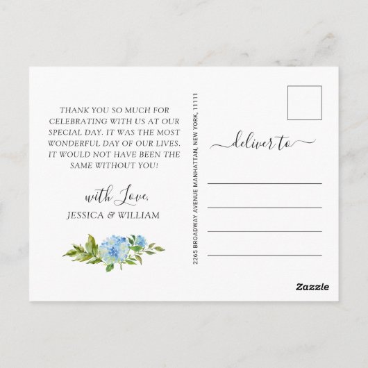 Elegant Blue Hydrangeas Greeneras Hartelijk dank Briefkaart (Achterkant)