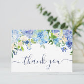 Elegant Blue Hydrangeas Greenery Wedding Floral Bedankkaart (Staand voorkant)