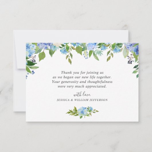 Elegant Blue Hydrangeas Greenery Wedding Floral Bedankkaart (Achterkant)