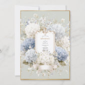 Elegant Blue Hydrangeas Sage Vintage Wedding Kaart (Voorkant)