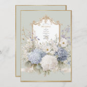 Elegant Blue Hydrangeas Sage Vintage Wedding Kaart (Voorkant / Achterkant)