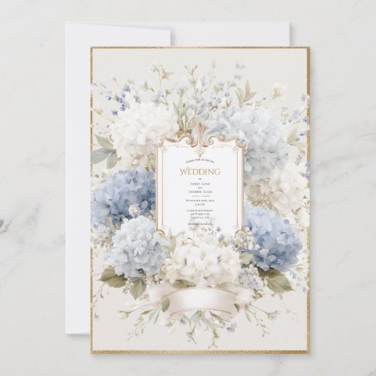 Elegant Blue Hydrangeas Vintage Wedding Kaart (Voorkant)