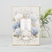Elegant Blue Hydrangeas Vintage Wedding Kaart (Staand voorkant)