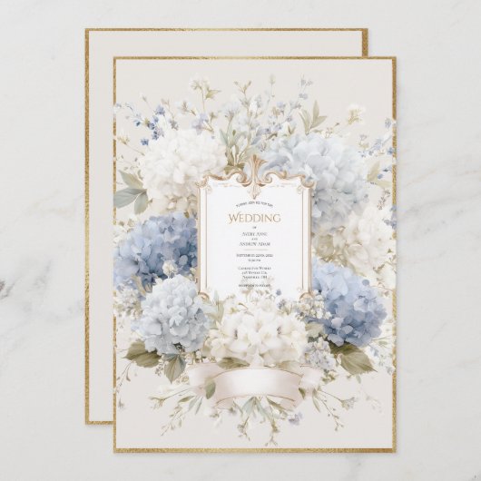 Elegant Blue Hydrangeas Vintage Wedding Kaart (Voorkant / Achterkant)